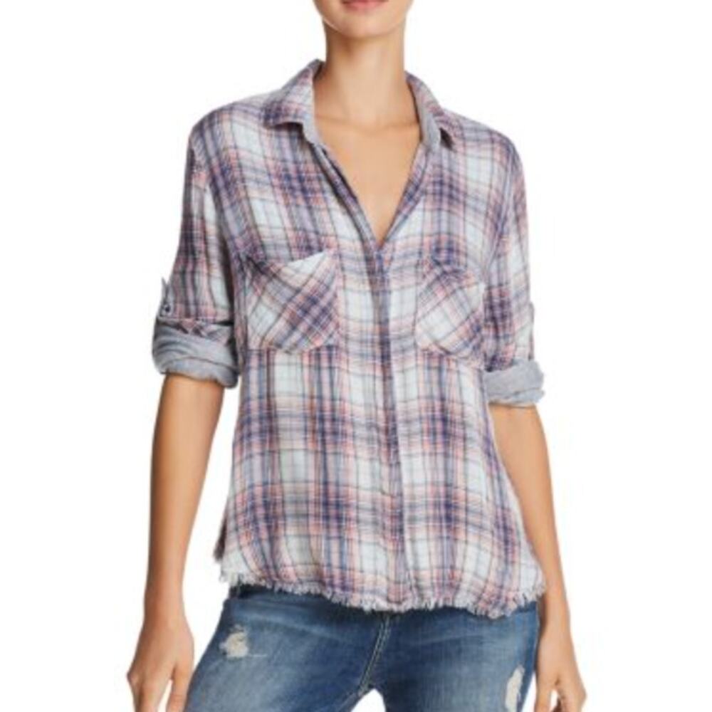 Bella Dahl Fraid Hem Plaid Top Sz Sm